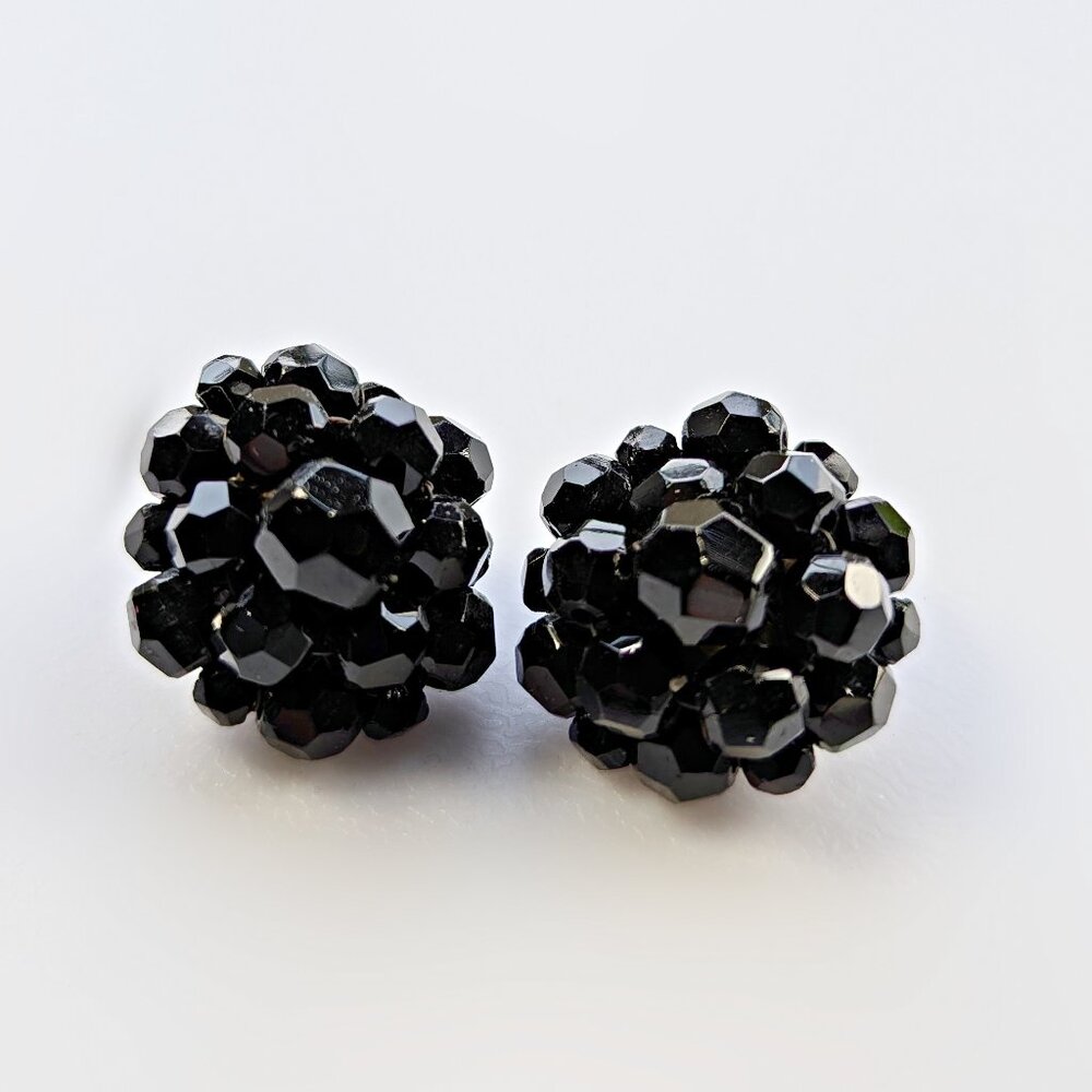 Vintage Jonne Glass Bead Earrings - Black Cluster Earrings
